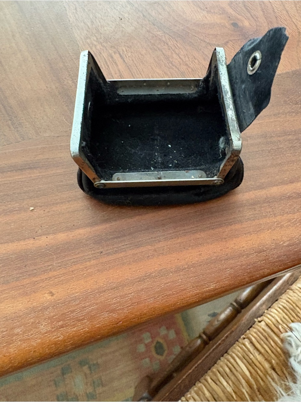 Vintage Small Leather Velvet Coin Case - Black